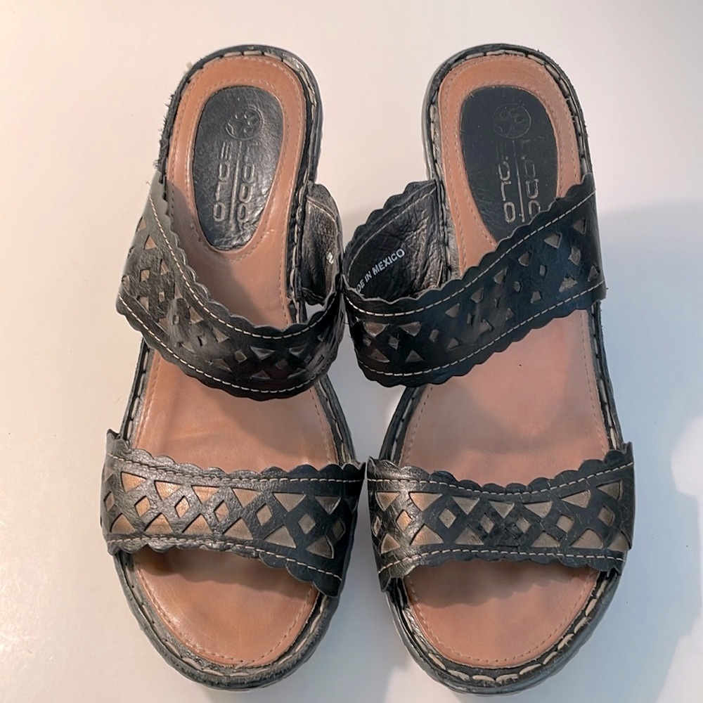 Lobo Solo Sandals Black And White Bronze Size 10